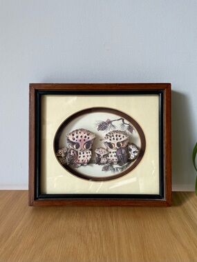 Vintage MCM Big Eyed Owl Family 3D Paper Cut Shadowbox Lois Thayer
